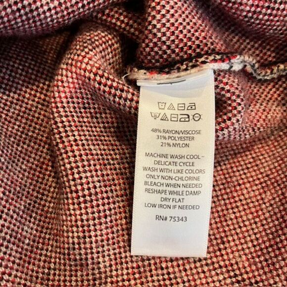 Tahari Plaid Mock Neck Sweater Black White Red Women's OverSized XS - Picture 8 of 9